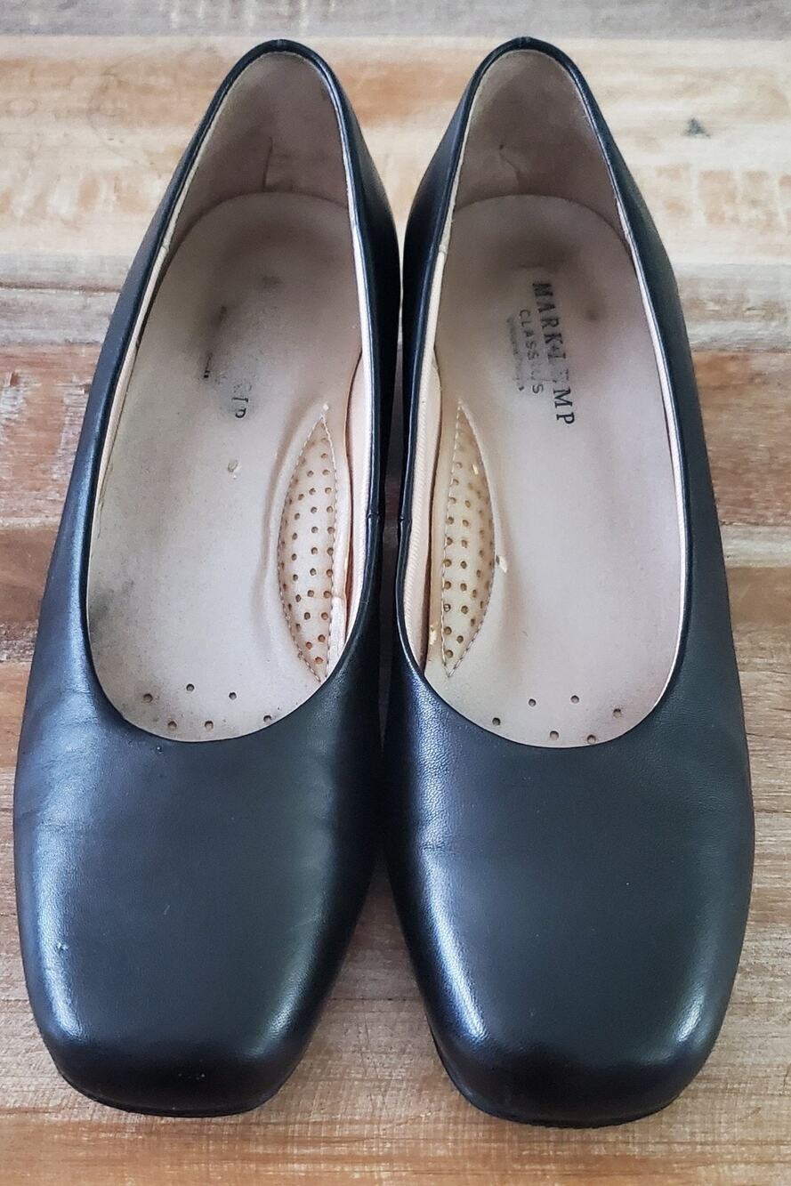 Mark Lemp Classics Womens Black Leather Low Block Heel Pumps Size 9